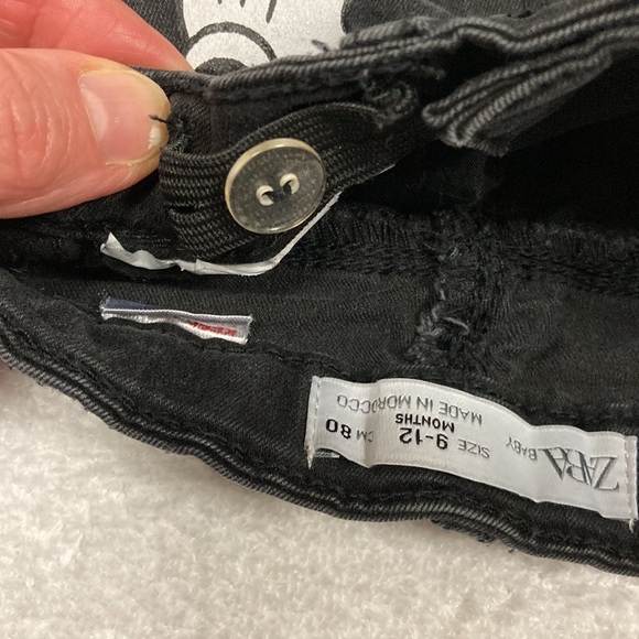 Zara Disney black denim jeans Minnie Mouse hands and bow skinny size 9/12m - Picture 7 of 9